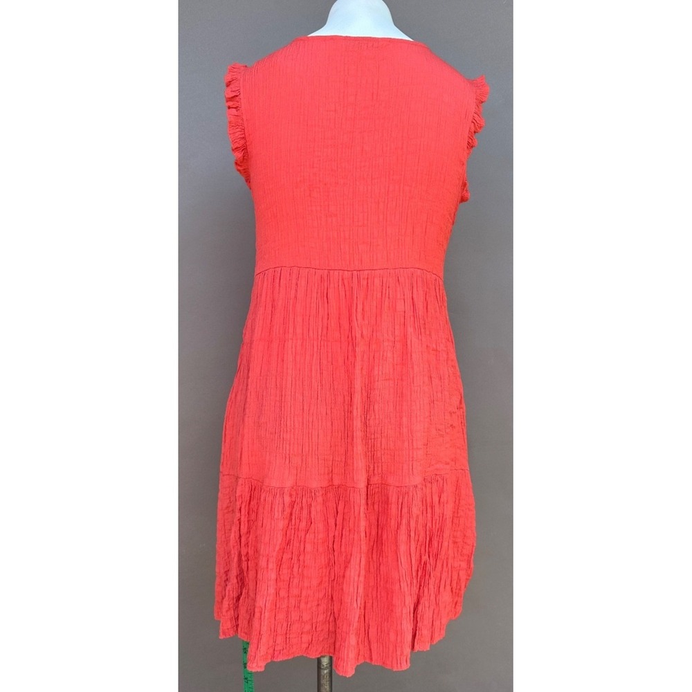 Sonoma Coral Orange Tiered Crinkle Dress S Boho Cottagecore Ruffle Pockets Coast - Picture 5 of 14